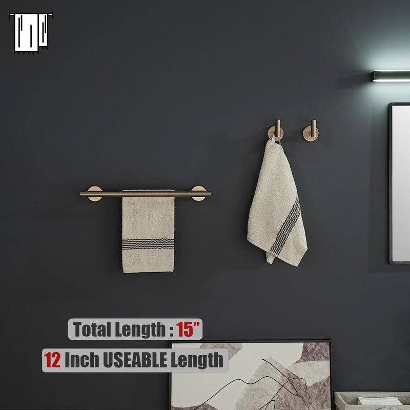 JQK Double Towel Bar Champagne Bronze  12 Inch 304 Stainless Steel Thicken 0.8mm Towel Rack Holder for Bathroom Washcloths and Hand Towels Wall Mount  Total Length 15 Inch  TB100L12-CB - Image 3