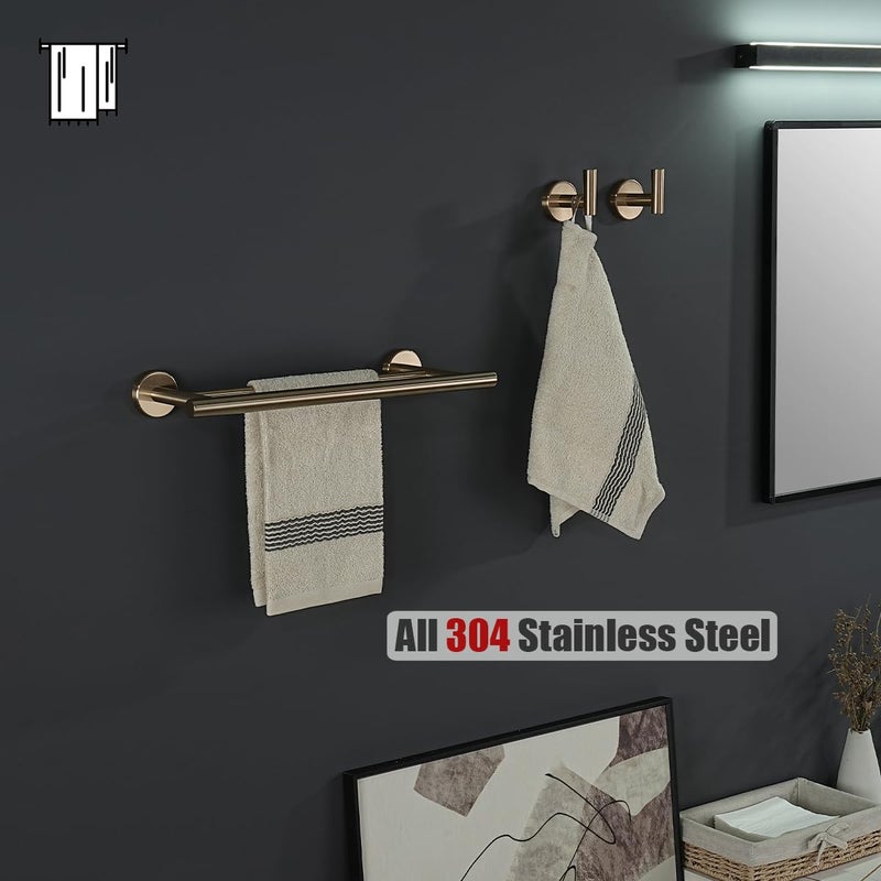 JQK Double Towel Bar Champagne Bronze  12 Inch 304 Stainless Steel Thicken 0.8mm Towel Rack Holder for Bathroom Washcloths and Hand Towels Wall Mount  Total Length 15 Inch  TB100L12-CB - Image 4