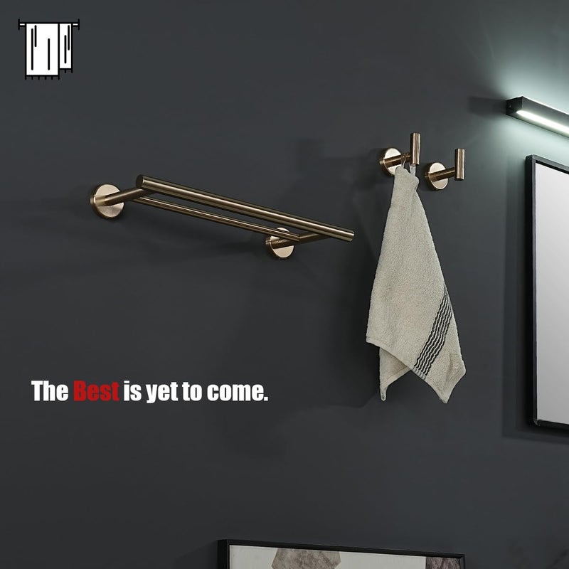 JQK Double Towel Bar Champagne Bronze  12 Inch 304 Stainless Steel Thicken 0.8mm Towel Rack Holder for Bathroom Washcloths and Hand Towels Wall Mount  Total Length 15 Inch  TB100L12-CB - Image 5
