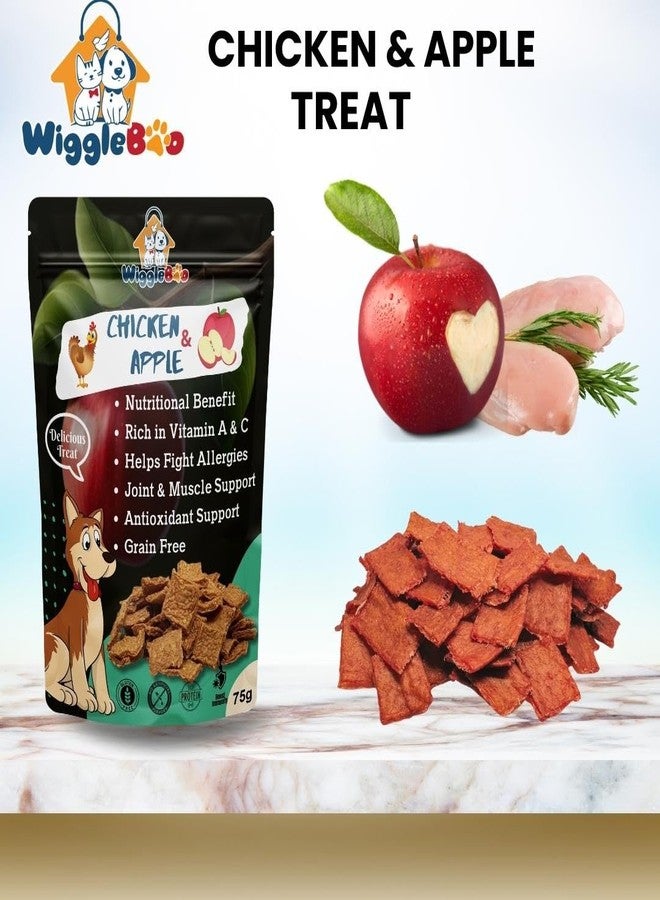 WiggleBoo مكافآت ويغل بو للكلاب بنكهة الدجاج والتفاح | عبوة ضخمة | غنية بالبروتين | مضادات أكسدة رائعة | وجبات خفيفة صحية مقرمشة (دجاج وتفاح 75 غرام) - Image 3