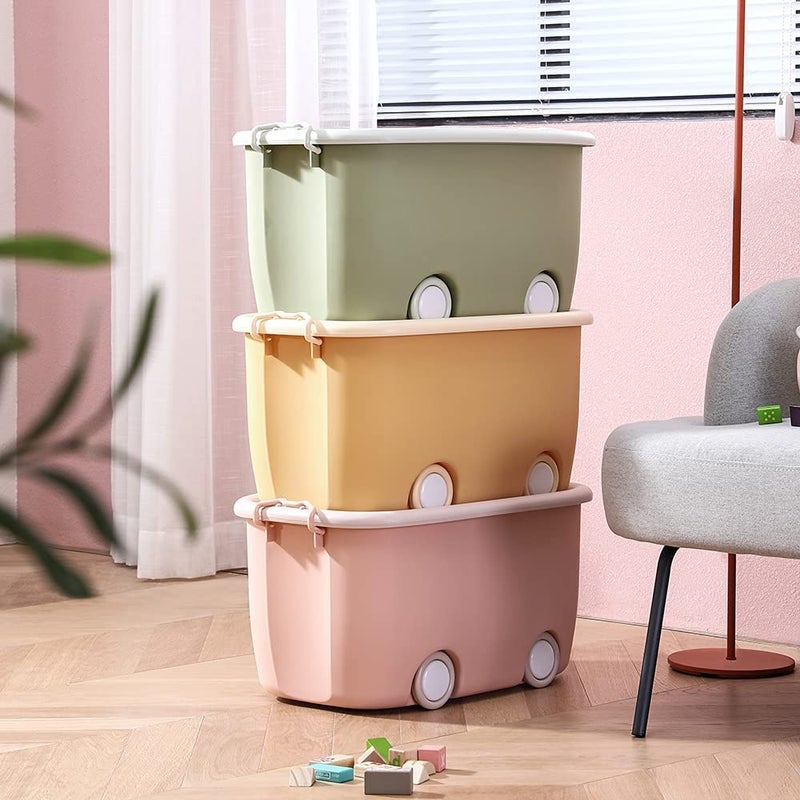 WHISKET Big Size Plastic Stackable Rectangular Organizer Storage Box with Wheels and Container Bin with Lid and Wheels for Kids Toys - (colour may vary, Large) - Image 3