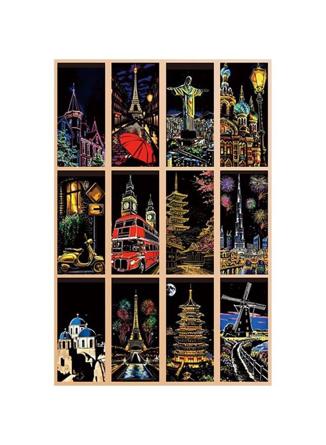 Ryoma Scratch Art Painting Scratch Paper Rainbow Painting Sketch Pads DIY Art Craft Set， 4 Pcs Vincent Van Gogh Engraving and 24Pcs Classic Landmarks and Animal Series for Kids & Adults with 3 Tools - Image 3