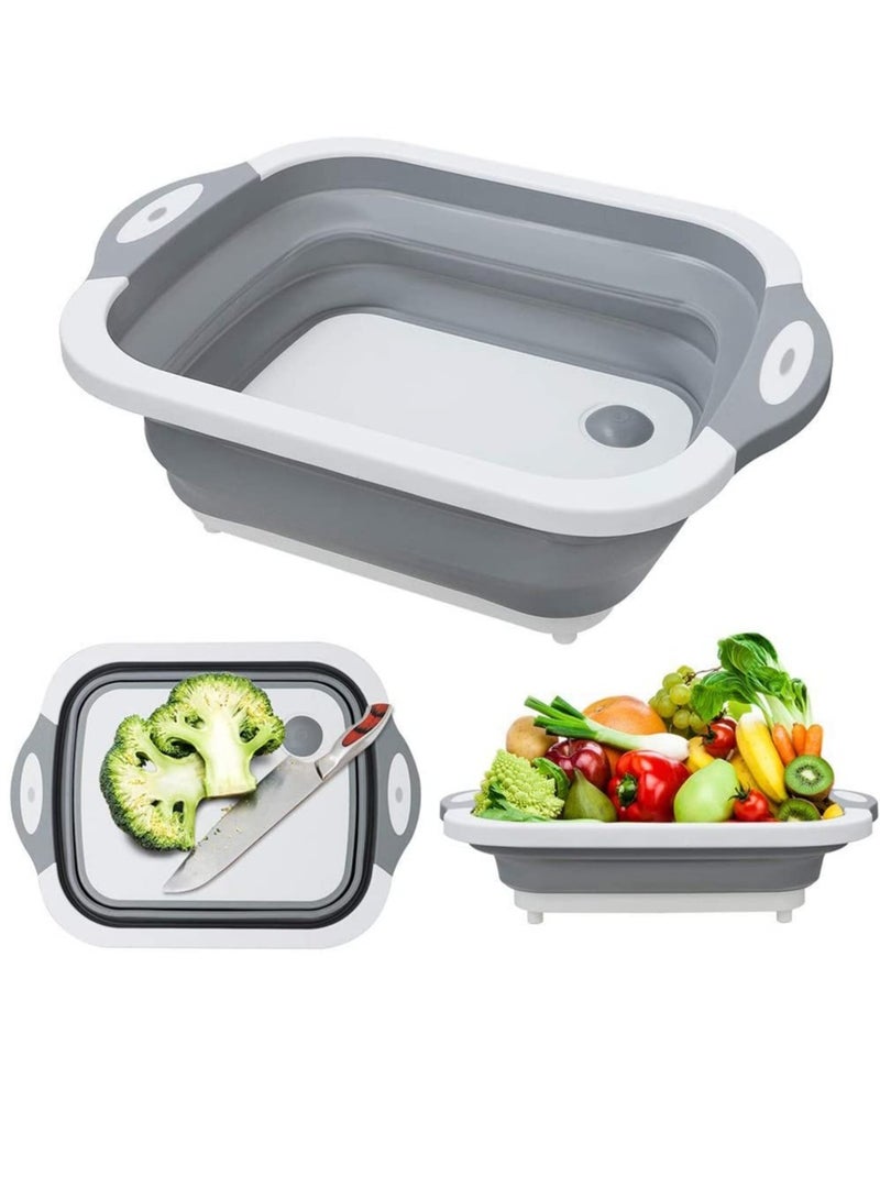 Foldable Multifunction Chopping Board, Collapsible Dish Tub Basin Cutting Board Colander, Vegetable Fruit Wash and Drain Sink Storage Basket, Space Saving for Kitchen Home (Grey) - Image 1