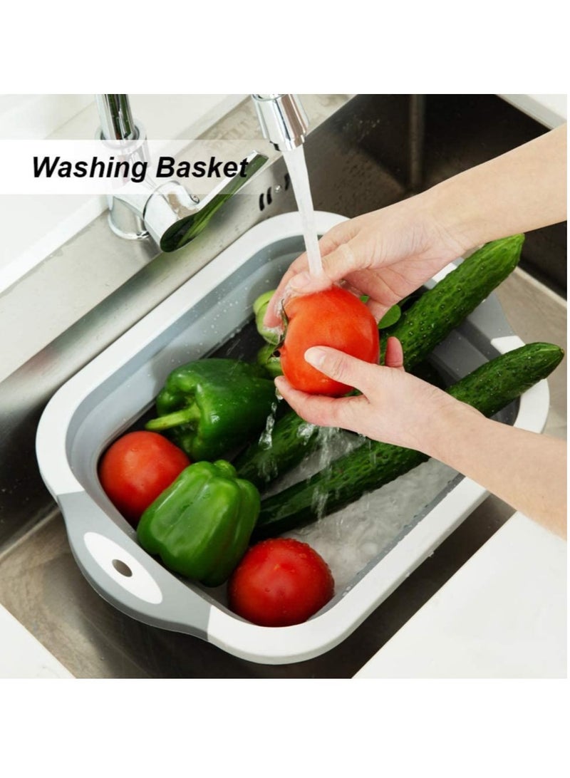 Foldable Multifunction Chopping Board, Collapsible Dish Tub Basin Cutting Board Colander, Vegetable Fruit Wash and Drain Sink Storage Basket, Space Saving for Kitchen Home (Grey) - Image 3