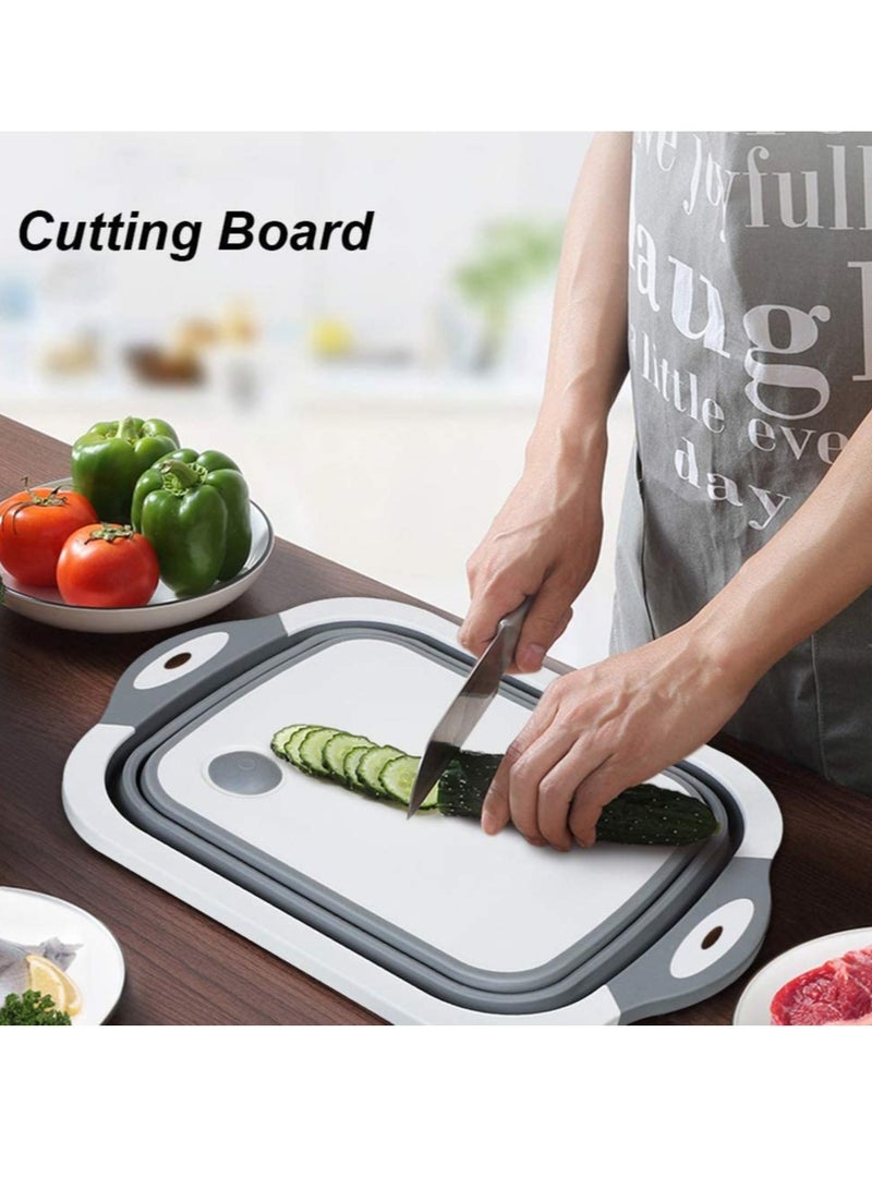 Foldable Multifunction Chopping Board, Collapsible Dish Tub Basin Cutting Board Colander, Vegetable Fruit Wash and Drain Sink Storage Basket, Space Saving for Kitchen Home (Grey) - Image 4