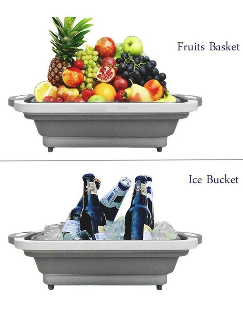 Foldable Multifunction Chopping Board, Collapsible Dish Tub Basin Cutting Board Colander, Vegetable Fruit Wash and Drain Sink Storage Basket, Space Saving for Kitchen Home (Grey) - Image 2