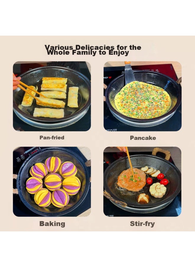 Wang Yuanji Yuanji Cast Iron Grilling Pan, Barbecue Plate, Traditional Handmade Iron Pan, Specialized For Steamed Buns, Flat Bottom Iron Pan, Frying Pan, 30cm - Image 1