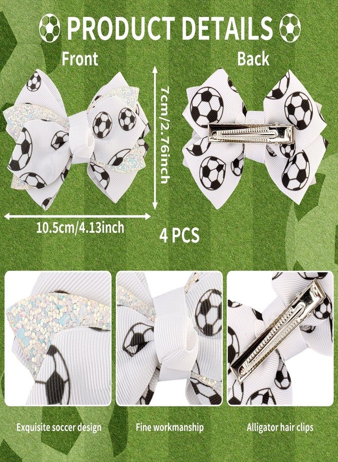 CUBACO 4 Pcs Soccer Bow Hair Clips 4 Inch Sports Hair Bow Soccer Grosgrain Ribbon Bows Hair Accessories for Girl Player School Team Football Birthday Party - Image 3