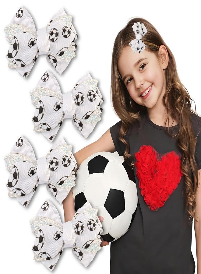 CUBACO 4 Pcs Soccer Bow Hair Clips 4 Inch Sports Hair Bow Soccer Grosgrain Ribbon Bows Hair Accessories for Girl Player School Team Football Birthday Party - Image 1