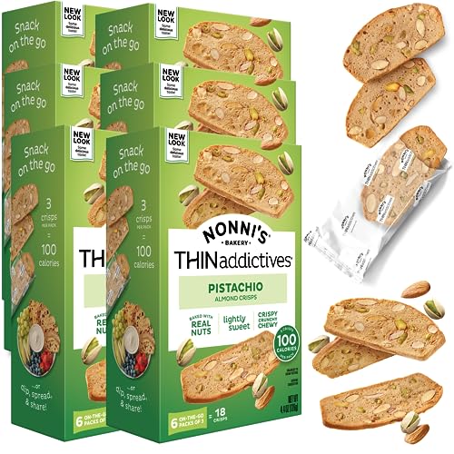 Nonni's THINaddictives Almond Thin Cookies - 6 Boxes Pistachio Almond Cookie Thins - Sweet Crunchy & Chewy Almond Cookies - Biscotti Individually Wrapped Cookies - Kosher Coffee Cookies - 4.4 oz - Image 1