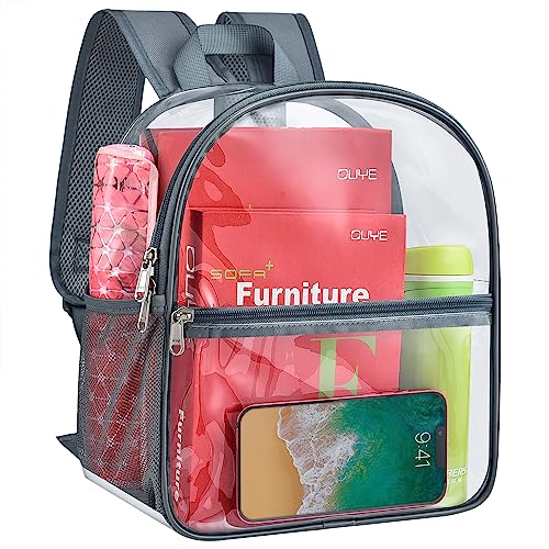 Paxiland Clear Backpack Stadium Approved 12×12×6 with Reinforced and Wider Shoulder Straps, Small Clear Bag for Schools, Concerts, Work, Festivals and Sporting Events - Grey - Image 1