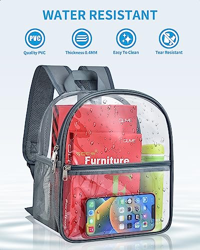Paxiland Clear Backpack Stadium Approved 12×12×6 with Reinforced and Wider Shoulder Straps, Small Clear Bag for Schools, Concerts, Work, Festivals and Sporting Events - Grey - Image 5
