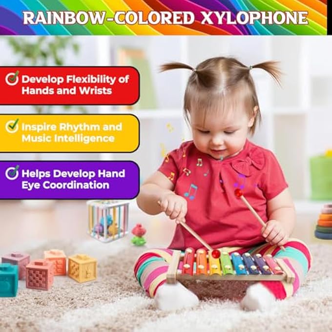ألعاب مونتيسوري للأطفال من عمر 1 سنة فما فوق - مجموعة أنشطة للأطفال 6 في 1 مع كتل خشبية، إكسيلوفون، فرز الأشكال، ألعاب التكديس، عضاضات - ألعاب تعليمية للأطفال من عمر 6-12-18 شهرًا - Image 5