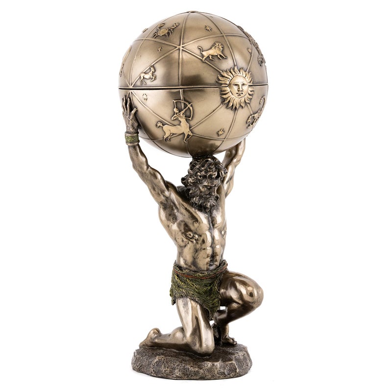 Top Collection Greek God Atlas Statue with Globe Container Roman God of Heaven and Astronomy Sculpture in Premium Cold Cast Bronze 1225Inch Office Desktop Figurine with Hidden Compartment