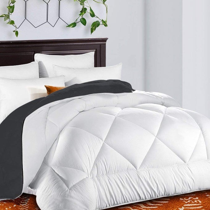 ALL SEASON REVERSIBLE TWIN COMFORTER WINTER WARM SOFT QUILTED DOWN ALTERNATIVE DUVET INSERT WITH CORNER TABS LUXURY FLUFFY COLLECTION FOR HOTEL WHITEGRAY 64 X 88INCHES