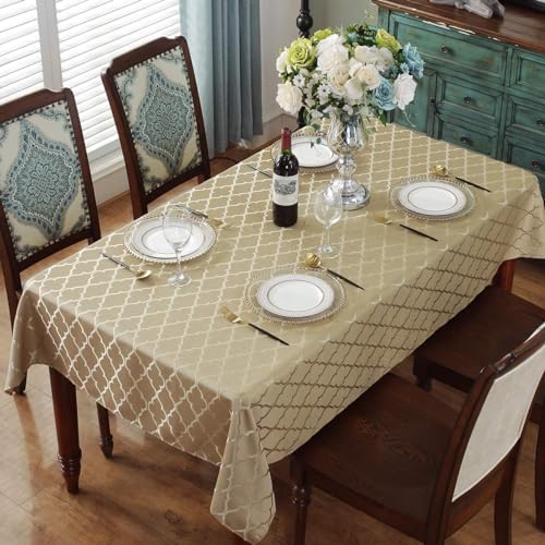SASTYBALE Jacquard Tablecloth Flower Pattern Polyester Table Cloth Spill Proof Dust-Proof Wrinkle Resistant Table Cover for Kitchen Dining Tabletop Decoration (Rectangle/Oblong, 52" x 70" (4-6 Seats), Gold) - Image 2