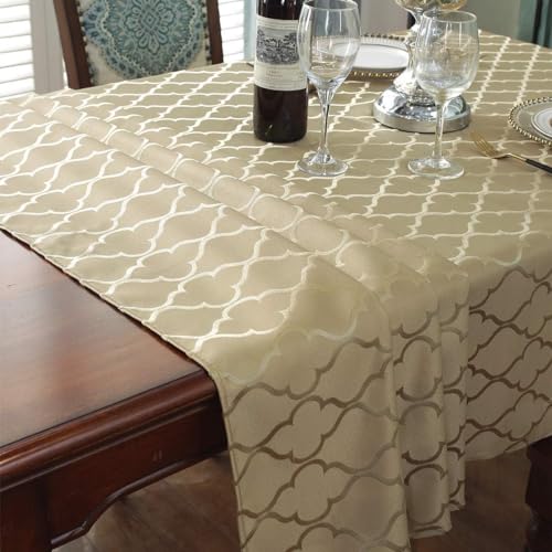SASTYBALE Jacquard Tablecloth Flower Pattern Polyester Table Cloth Spill Proof Dust-Proof Wrinkle Resistant Table Cover for Kitchen Dining Tabletop Decoration (Rectangle/Oblong, 52" x 70" (4-6 Seats), Gold) - Image 5