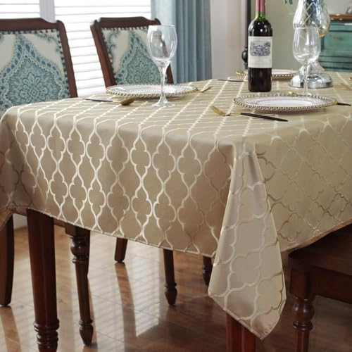 SASTYBALE Jacquard Tablecloth Flower Pattern Polyester Table Cloth Spill Proof Dust-Proof Wrinkle Resistant Table Cover for Kitchen Dining Tabletop Decoration (Rectangle/Oblong, 52" x 70" (4-6 Seats), Gold) - Image 3