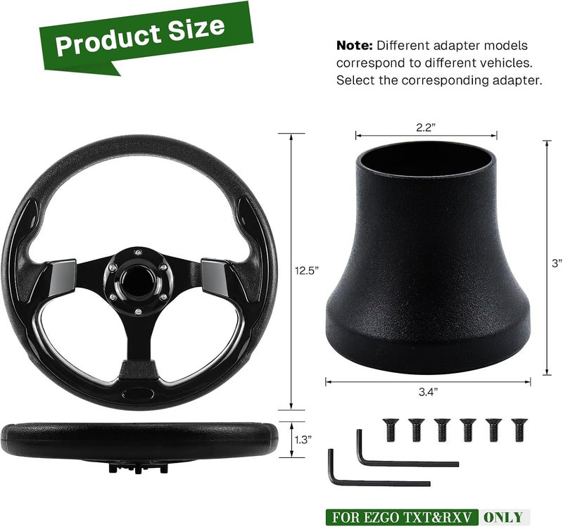 VOONKE Golf Cart Steering Wheel and Golf Adapter for Club Car EZGO TXT & RXV Golf Carts Adapter Skid -(5156BLACK) - Image 2