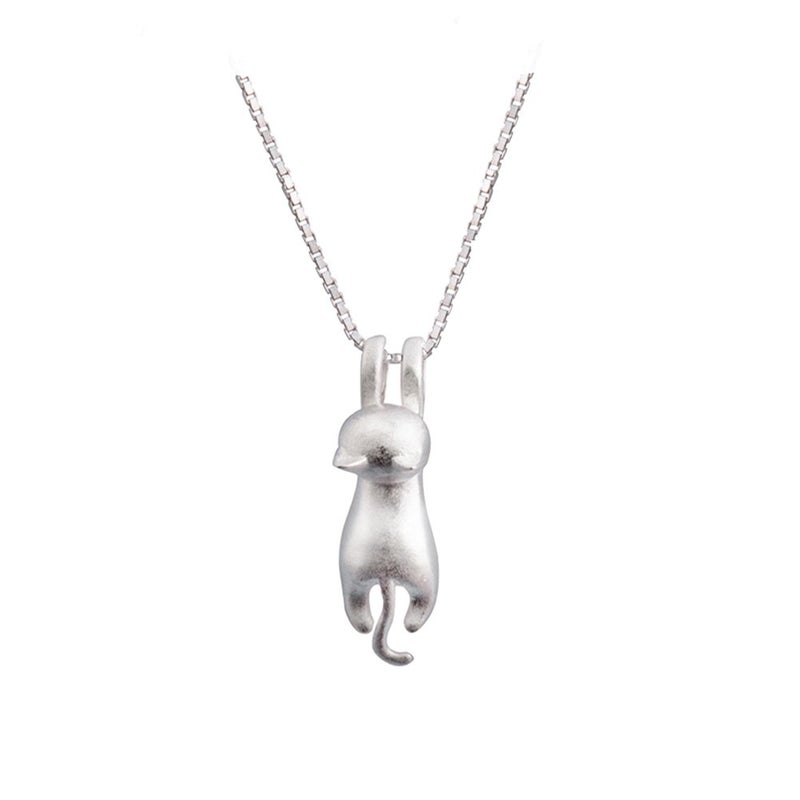 S.Leaf Sterling Silver Cat Necklaces for Women Cat Jewelry for Women Cat Accessories for Women Cat Mom Lover Lady Themed Gifts Cute Silver Kitten Jewelry Birthday Gifts for Women (04_Matte_Silver) - Image 1