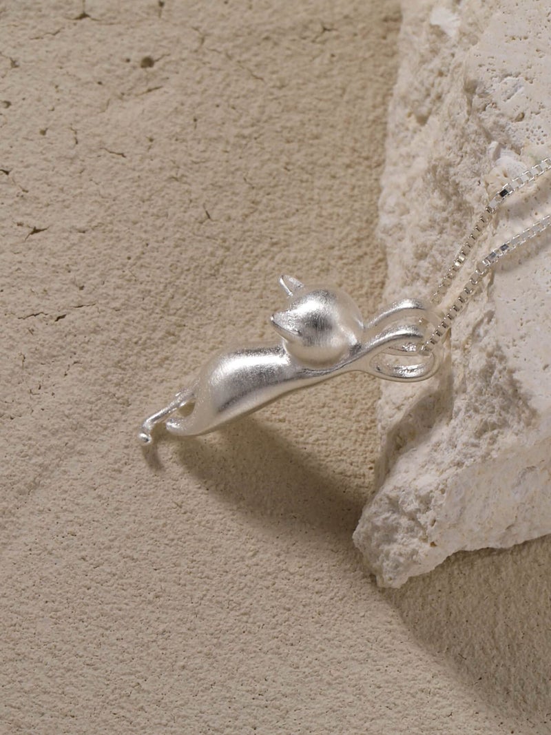 S.Leaf Sterling Silver Cat Necklaces for Women Cat Jewelry for Women Cat Accessories for Women Cat Mom Lover Lady Themed Gifts Cute Silver Kitten Jewelry Birthday Gifts for Women (04_Matte_Silver) - Image 4