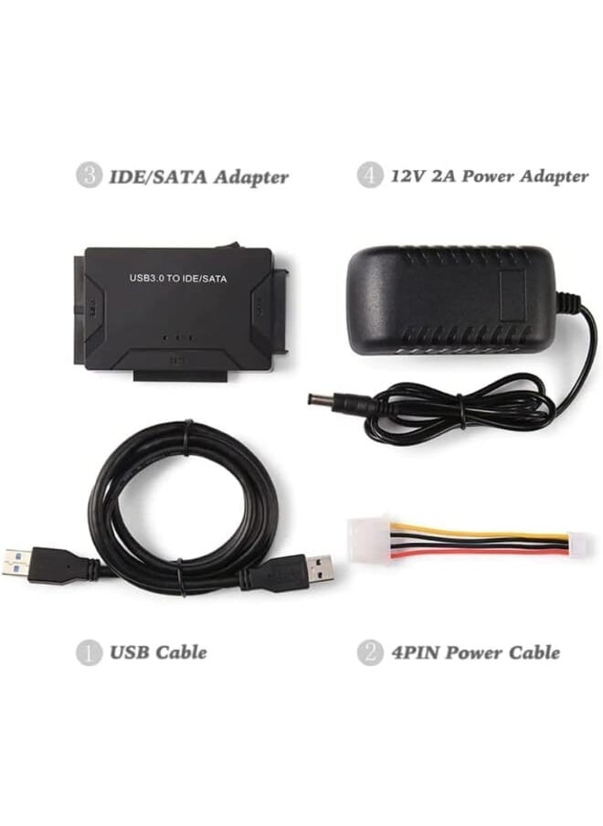 كاريسوريس - USB 3.0 إلى Sata Ide محول محول القرص الصلب العالمي 2.5 بوصة 3.5 بوصة Sata وIde Hdd يتضمن محول طاقة 12 فولت 2 أمبير يدعم سعة 6 تيرابايت - Image 1