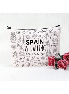 POFULL Spain Family Trip Gift Spain Is Calling And I Must Go Cosmetic Bag Spanish Honeymoon Gift (Spain Is Calling Cosmetic Bag)  - Image 2