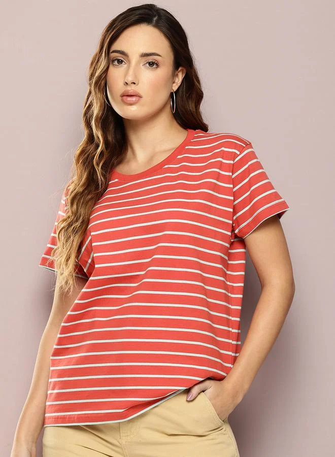 ديلينجر تيشيرت نسائي مخطط بقصة واسعة