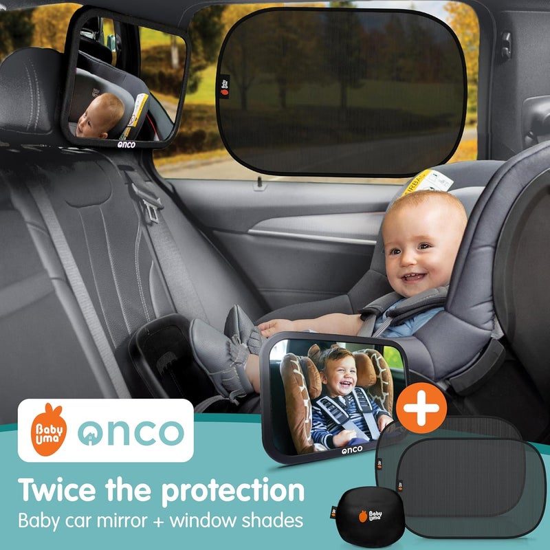 Onco Baby Car Mirror & Car Window Shades Bundle (18.9″ × 12″) - UPF 50+ Window Shade, 100% Shatter-Proof Car Mirror for Baby, Universal Shades & Mirror - Image 2