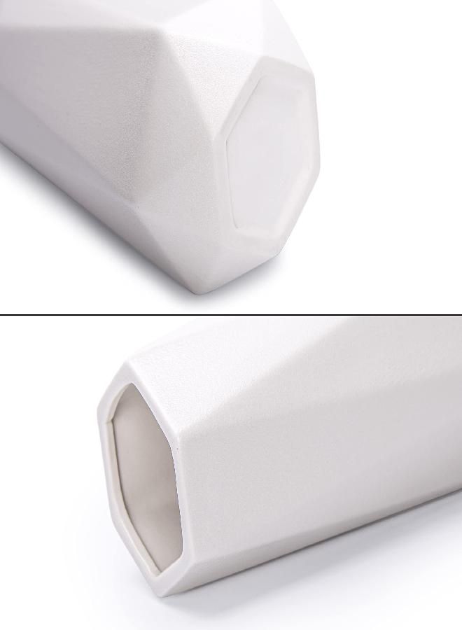 D'vine Dev D'vine Dev 11 Inch Snow White Ceramic Vase, Geometric Handmade Craft Flower Vase with Design Box Packaged, VS-GM-SW-11 - Image 1