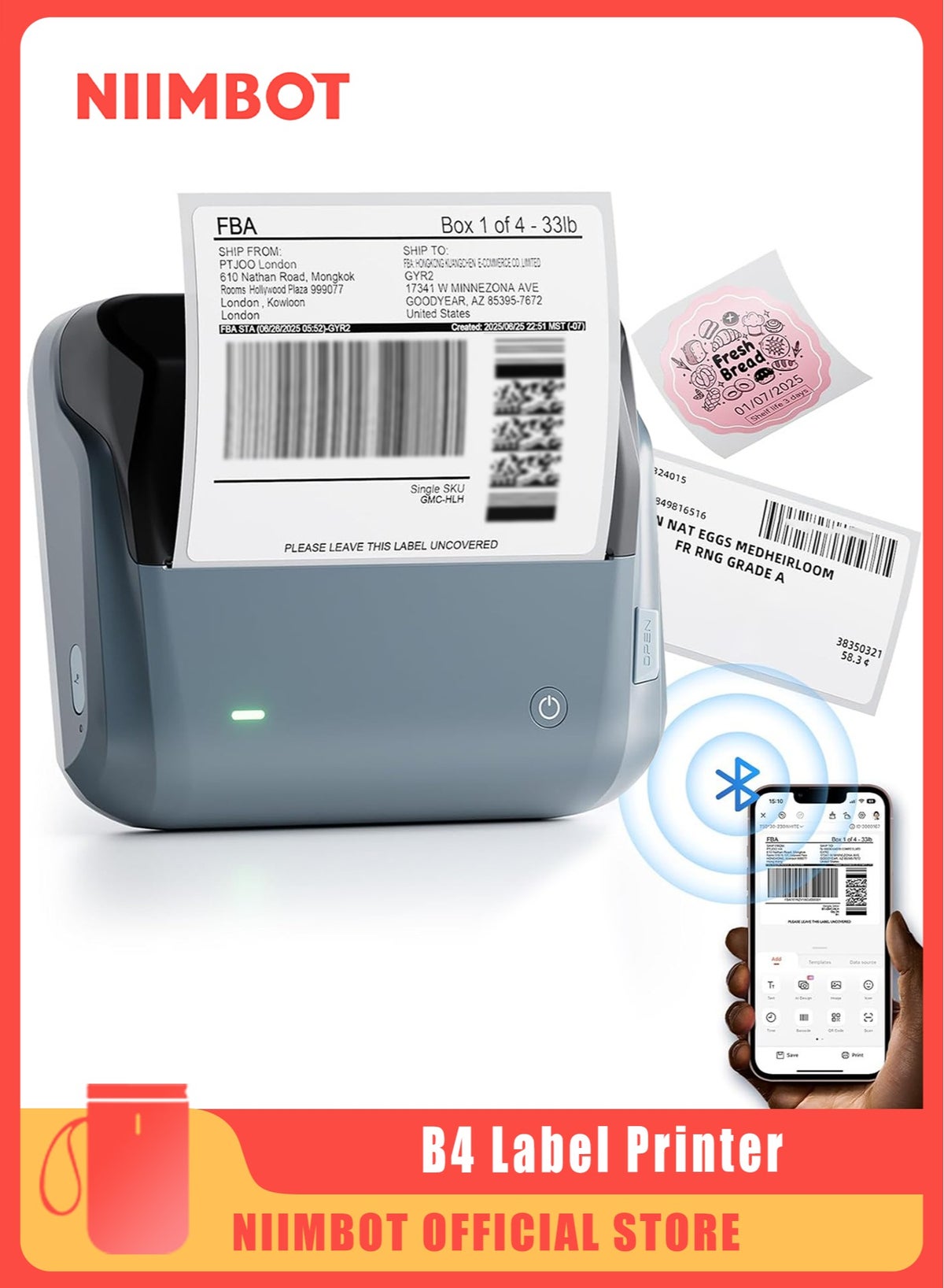 4 Inch Label NIIMBOT 4 Inch Thermal Label Printer, B4 Label Maker B4 Bluetooth Label ...