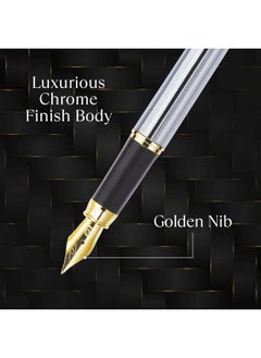 pierre cardin Kriss White Gold Premium Fountain Pen | Luxurious Golden Trim & Nib | Free Ink Converter And Cartridges | Ideal For Christmas, New Year & Corporate Gifting  - Image 2