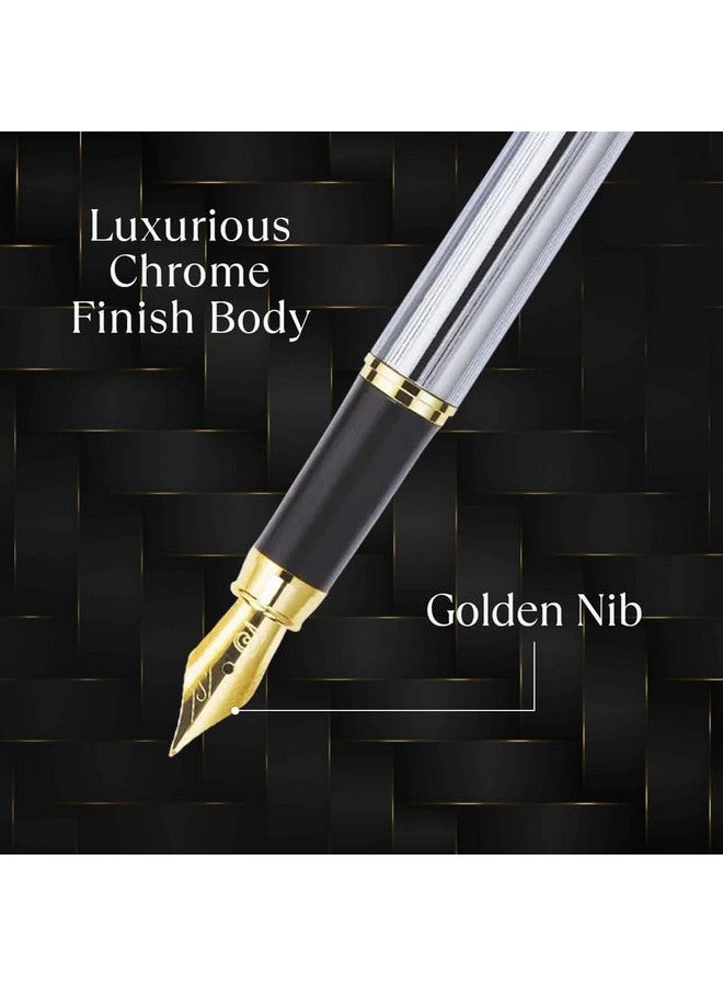 pierre cardin Kriss White Gold Premium Fountain Pen | Luxurious Golden Trim & Nib | Free Ink Converter And Cartridges | Ideal For Christmas, New Year & Corporate Gifting - Image 2