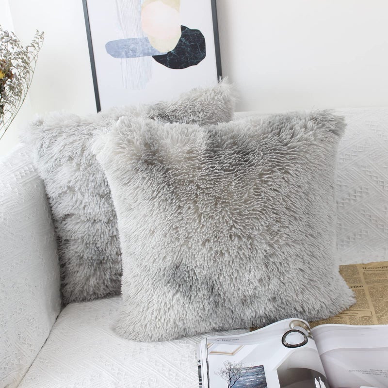 OYIMUA Set of 2 50 x 50cm Faux Fur Fluffy Cushion Covers Soft Throw Pillow Case 20x20 Grey Decorative Square Plush Pillowcase for Livingroom Sofa Bedroom