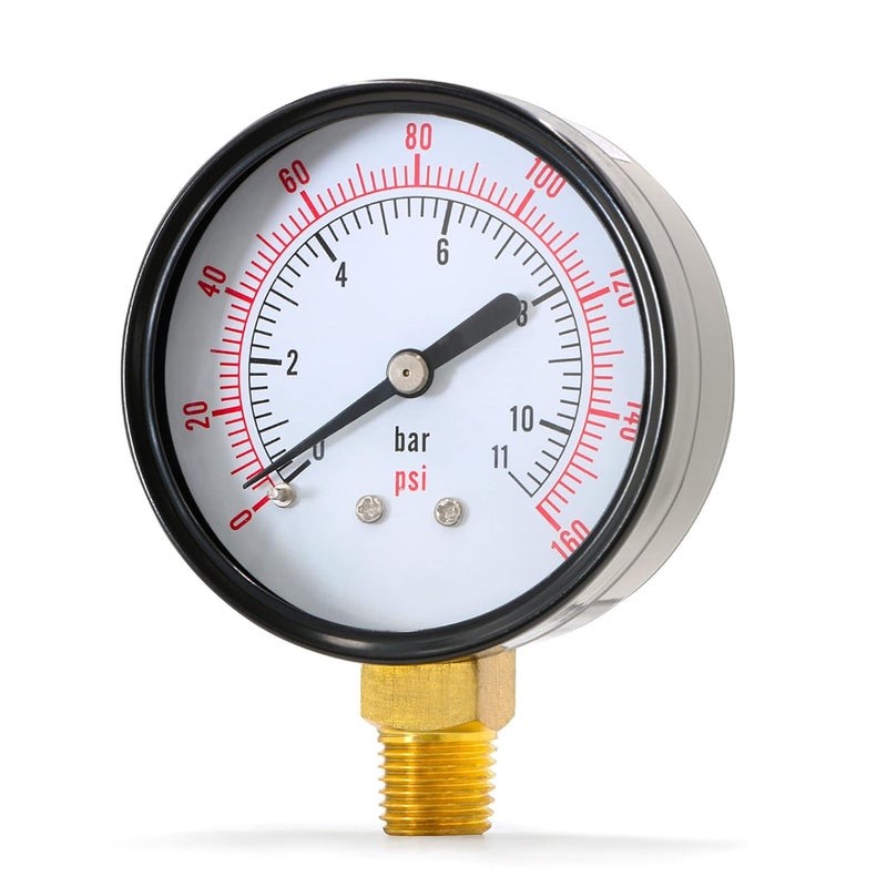 Supply Giant عداد ضغط الماء 2.5 بوصة من Supply Giant 0-160 PSI، عداد ضغط فلتر حمام السباحة من الفولاذ الأسود بدقة +/-3-2-3%، عداد ضغط الزيت والهواء - Image 1