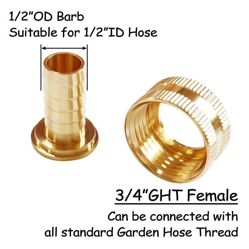 Uenede 2PCS Solid Brass 1/2" Barb x 3/4"GHT Female Garden Hose End Connector Splicer Mender Repair Fitting Include 2 Stainless Steel Clamps - Image 3