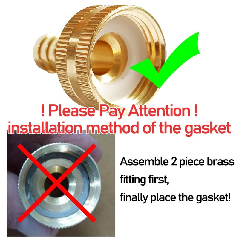 Uenede 2PCS Solid Brass 1/2" Barb x 3/4"GHT Female Garden Hose End Connector Splicer Mender Repair Fitting Include 2 Stainless Steel Clamps - Image 2