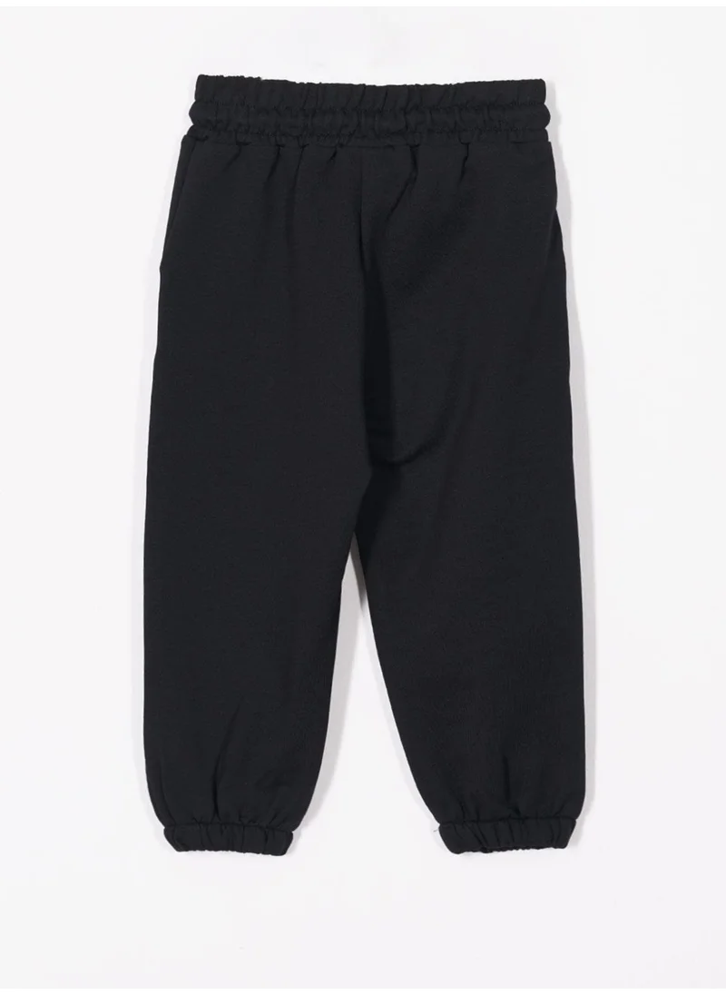 Zepkids Happy Bear Printed Black Color Boy Tracksuit Bottom