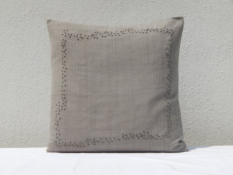 جيتيكا جويال هوم Gitika Goyal Home Khadi Chikanwork Cushion Cover Cover Design Mosaic Design 16 × 16 Gray - Image 1