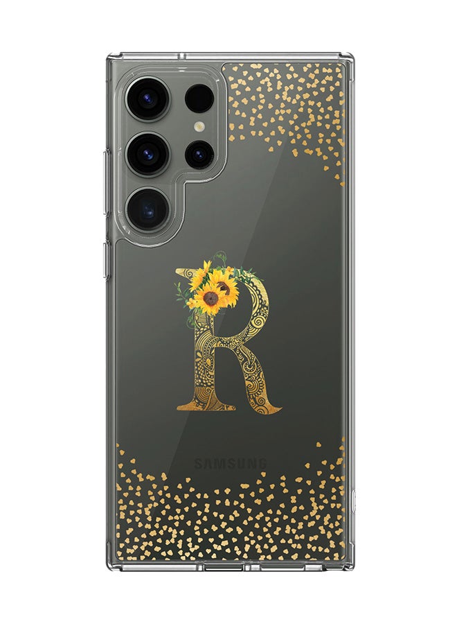 Stylizedd Classic Clear Case for Samsung Galaxy S24 Ultra , Hybrid Soft Transparent Cover Custom Monogram Initial Letter Floral Pattern Alphabet - R (Clear) - Image 1
