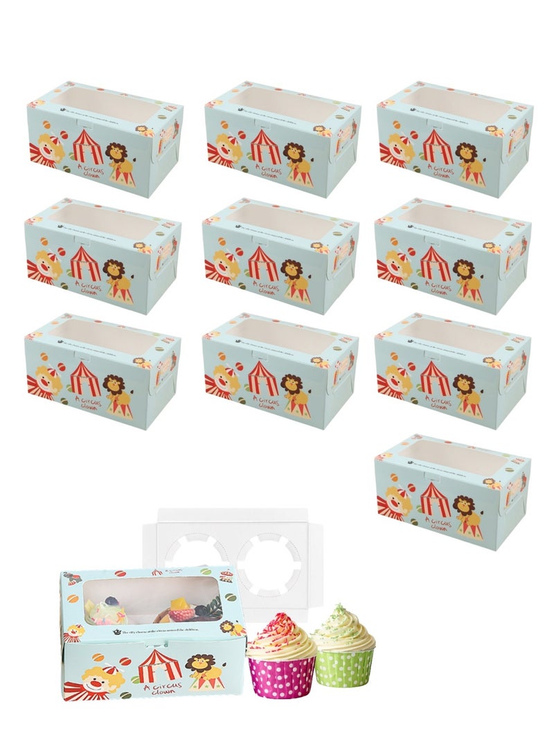 ممون 10 قطع علب كب كيك ورقية بنمط كارتوني، علبة كب كيك مع نافذة شفافة و2 حامل ورقي، حاوية كب كيك لتقديم الهدايا، علب حلوى للحفلات والأعياد وأعياد الميلاد للكب كيك، الكعك، الكوكيز، الكوكيز، الشوكولاتة - Image 1
