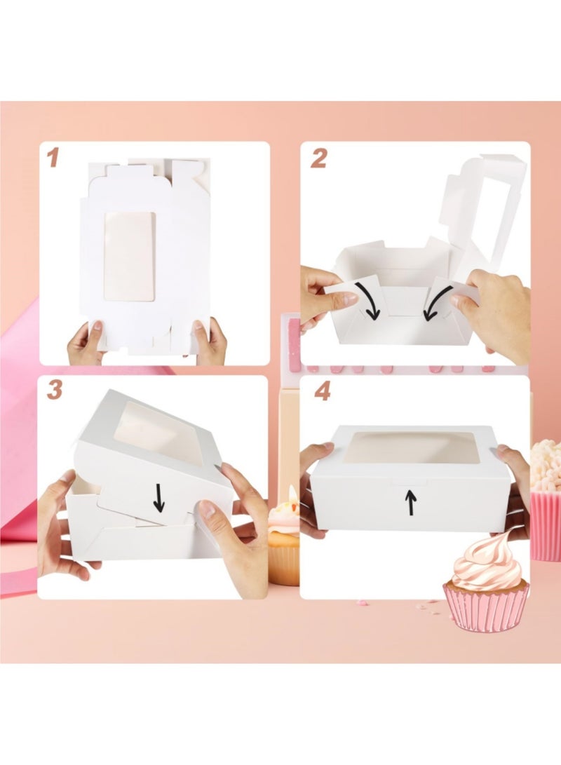 ممون 10 قطع علب كب كيك ورقية بنمط كارتوني، علبة كب كيك مع نافذة شفافة و2 حامل ورقي، حاوية كب كيك لتقديم الهدايا، علب حلوى للحفلات والأعياد وأعياد الميلاد للكب كيك، الكعك، الكوكيز، الكوكيز، الشوكولاتة - Image 4