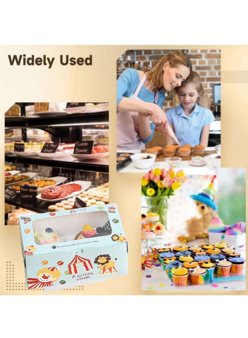 ممون 10 قطع علب كب كيك ورقية بنمط كارتوني، علبة كب كيك مع نافذة شفافة و2 حامل ورقي، حاوية كب كيك لتقديم الهدايا، علب حلوى للحفلات والأعياد وأعياد الميلاد للكب كيك، الكعك، الكوكيز، الكوكيز، الشوكولاتة - Image 3