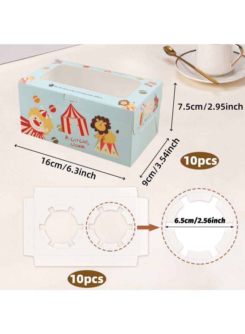 ممون 10 قطع علب كب كيك ورقية بنمط كارتوني، علبة كب كيك مع نافذة شفافة و2 حامل ورقي، حاوية كب كيك لتقديم الهدايا، علب حلوى للحفلات والأعياد وأعياد الميلاد للكب كيك، الكعك، الكوكيز، الكوكيز، الشوكولاتة - Image 2