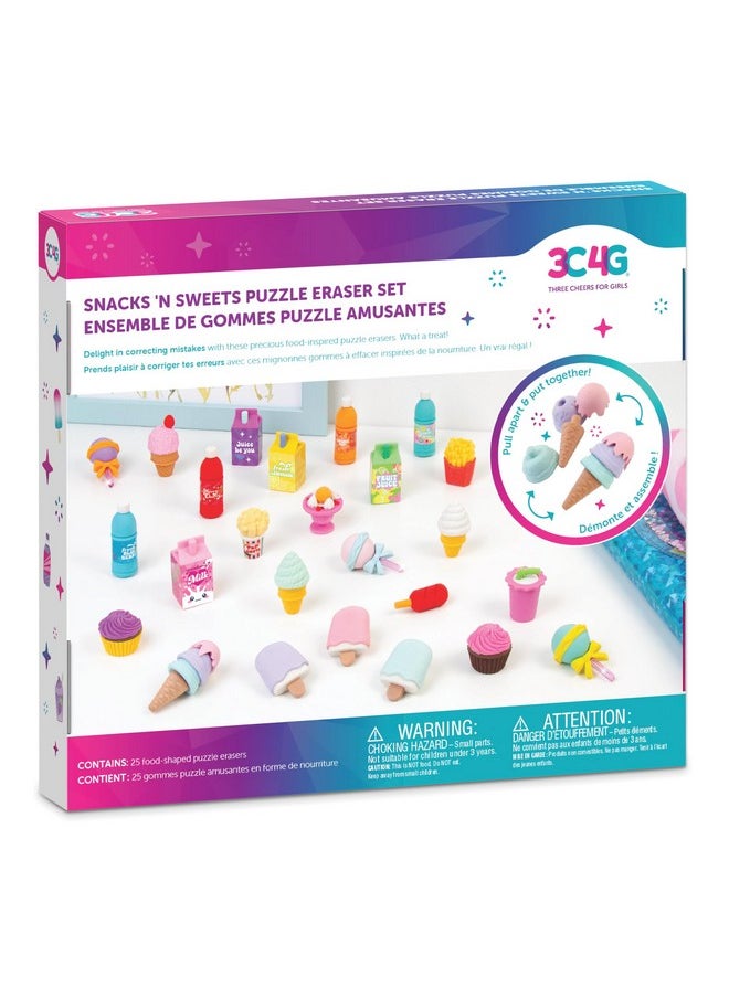 Make It Real Make It Real 3C4G: Snacks 'N Sweets Puzzle Eraser Set - 25 Food-Shaped Puzzle Erasers, Pull Apart & Put Back Together, Three Cheers for Girls, Kids Ages 8+  - Image 2