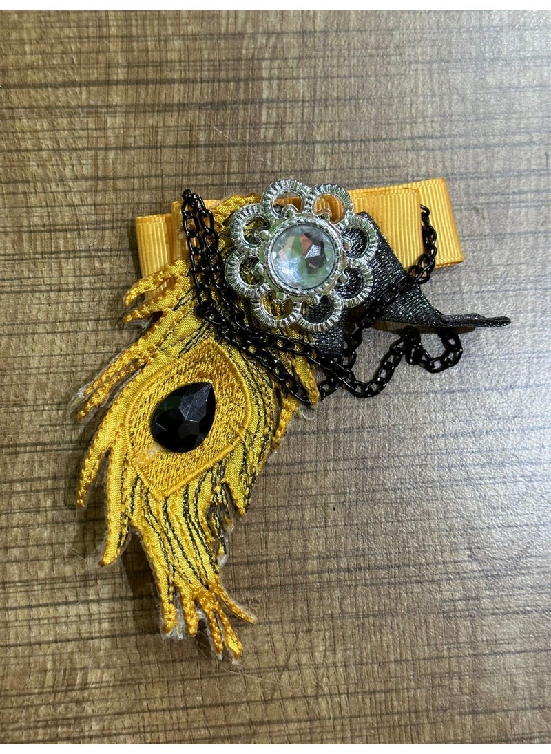 Gönülden Tasarım Heart Design 10X8 cm Stone Embroidery Iron-On Peacock Brooch Lapel Turban Pin 