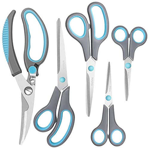 Asdirne Premium Kitchen Scissors Set, Kitchen Shears, Food-Grade Stainless Steel Blades, Ergonomic Rubber Handle, Include 1 Poultry Shears and 4 All Purpose Scissors, 9.1”/9.6"/8.5"/6.4"/5.4" - Image 1