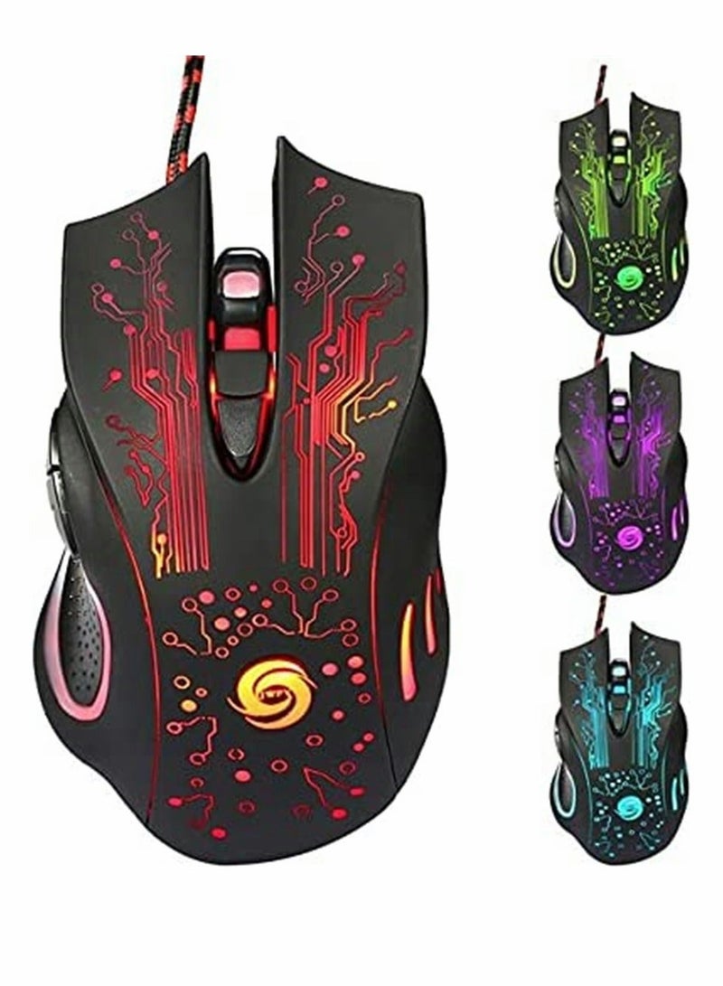 Gaming Mice, Computer Gaming Mouse Wired Manipulator Gaming Mouse Glare USB Wired Gaming Mouse Adjustable 7 ons LED Backlit Professional Gamer Mice Ergonomic, for PC Laptop (Black Seven Colors) - Image 1
