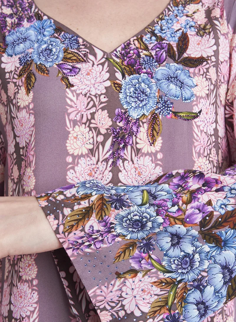 KASHKHA Floral Print Stripes Rayon Jalabiya