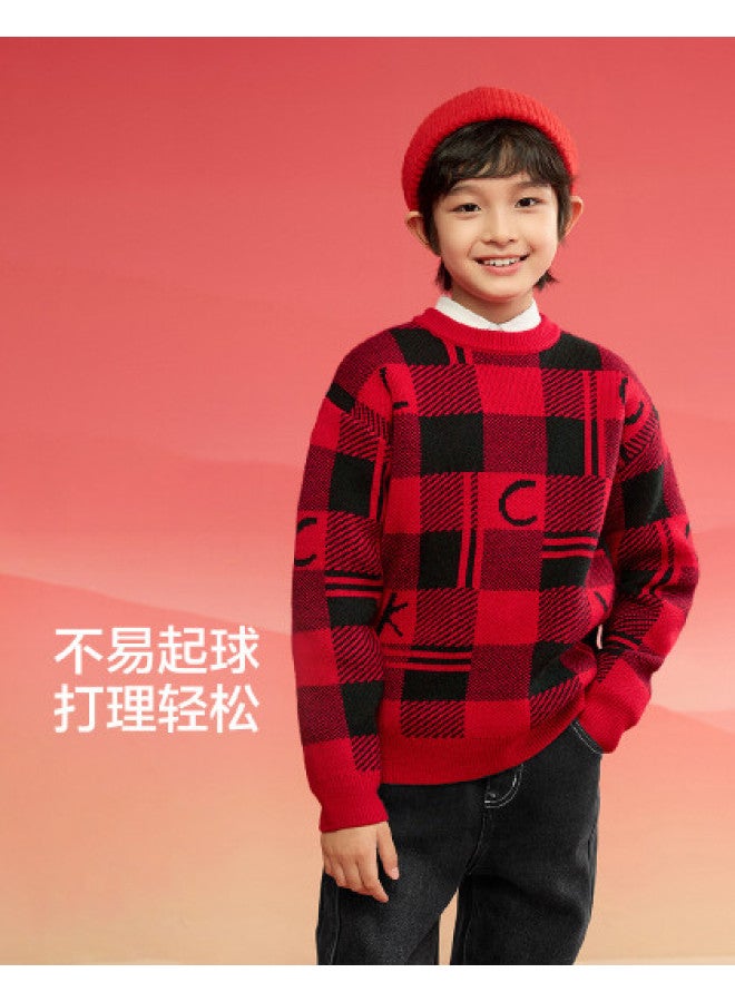 Balabala Chinese Style Plaid Color-block Kids Sweater Boys Girls 2025 Spring New Arrival Toddler Big Child Knitwear - Image 1